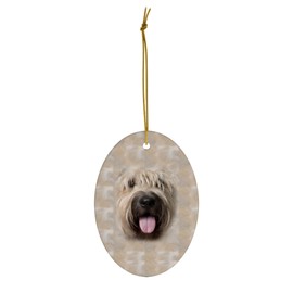 Fawn Bouvier Des Flandres Face Portrait Design Christmas Ornaments 2024 Oval White Ceramic Funny Puppy Owner Gifts