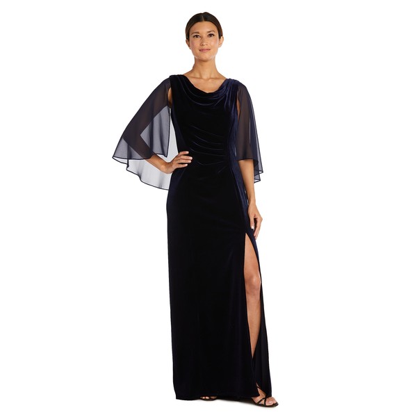 R&M Richards Women's Petite Evening Gown W/Side Slit, Twilight