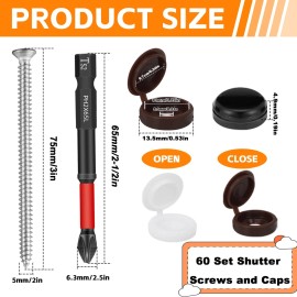 Aufind 60 Set #10 X 3 Inch Shutter Screws with 180 Screw Caps, Screwdriver Bit for W...