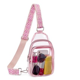 CLUCI Clear Sling Bag, Clear Fanny Pack Stadium Approved for Women, TPU Transparent Crossbody Purses Chest Bag with Adjustable Strap for Concerts, Sports Events Sling Purse - Color: Pink