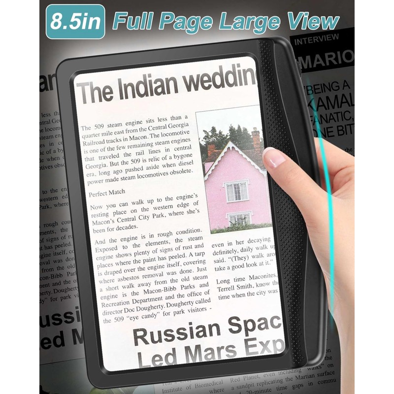 5X Rechargeable Magnifying Glass for Reading, Large Bright LED Lighted