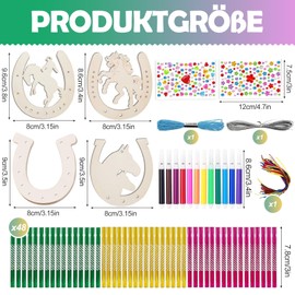 Pack of 16 Wooden Horseshoe for Painting Set, Wind Chime Craft Set Children, Craft Set Children's Birthday Party for Children Girls Boys Guest Gifts Horses Wood Crafts Birthday Decoration DIY Wooden