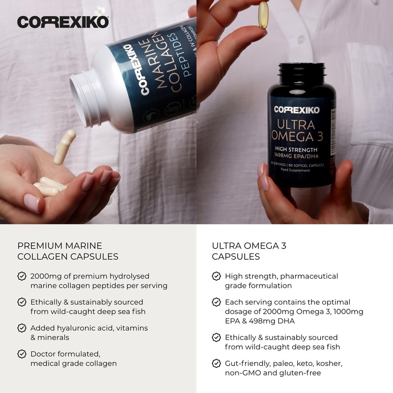 CORREXIKO Marine Collagen Capsules & Ultra Omega 3 Supplement Bundle