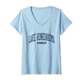 Womens Lake Ronkonkoma New York NY College University Style Blue V-Neck T-Shirt