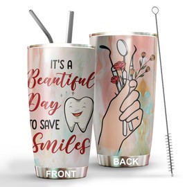 MEDROC Dental Assistant Tumbler Gifts - Stainless Steel 20oz Straw Lid, Funny Dental Hygienist Gift For Birthday Christmas, Dental Appreciation Week Gifts For Women Men, Dentist Coffee Cups (TBDA12)