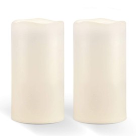 Amagic 6” x 4” Outdoor Waterproof Candles, Battery Operated Large Flameless Candles with Timer, Won’t melt, Long-Lasting, Ivory White, Set of 2