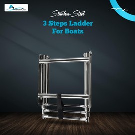 MARINE CITY 3-Step Telescoping Swim Platform Ladder 304 Stainless Steel Rust-Resistant Flip-Up Design – Ideal for Marines Boats Yachts and Pontoons