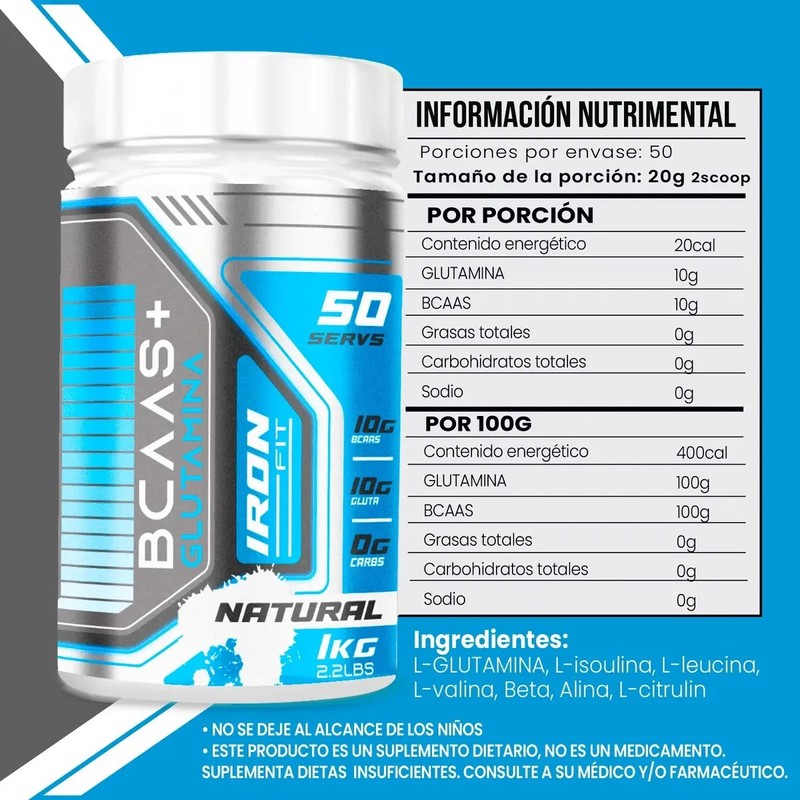 Aminoácidos Bcaas Glutamina Iron Fit 1kg Cu 2 Piezas