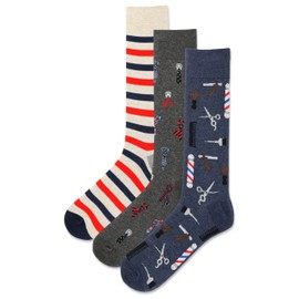 Hot Sox Men's Fun Conversation Starter Crew Socks-3 Pair Pack-Cool Funny Pop Culture Gifts, Barber Shop (Denim Heather), Shoe Size: 6-12