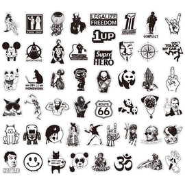 RGBEE Aufkleber 100 Stück, Sticker Schwarz Weiss, Graffiti Wasserfeste Vinyl Sticker Set für Laptop, Koffer, Helm, Motorrad, Skateboard, Snowboard, Auto, Fahrrad, Computer