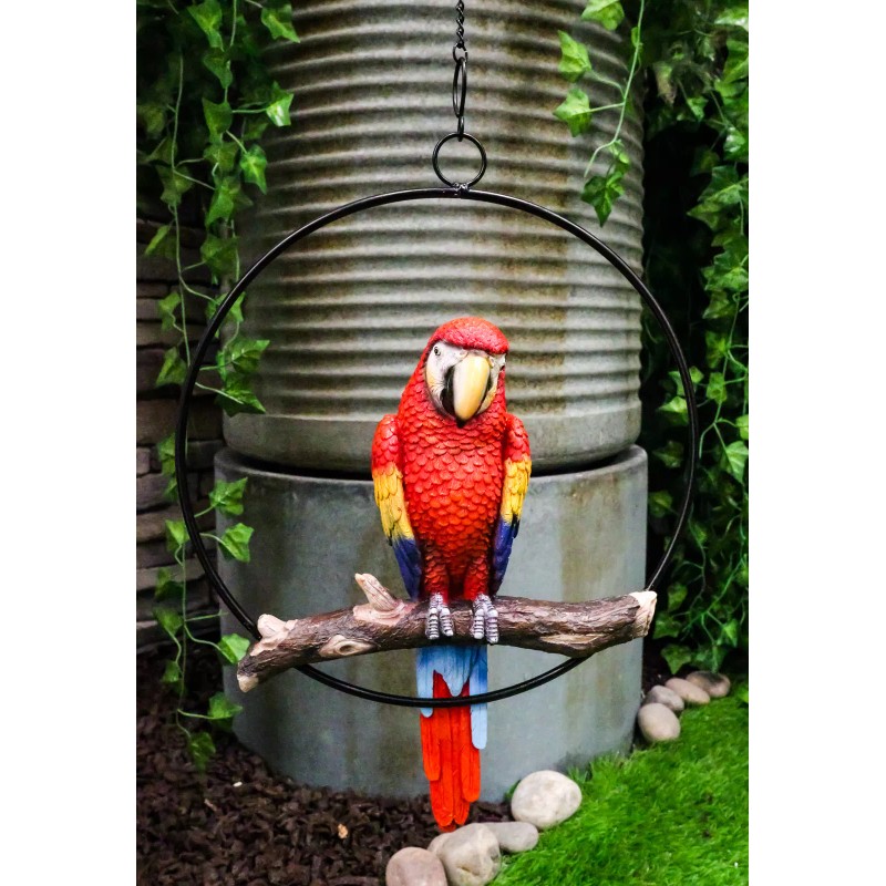 Atlantic Collectibles Ebros Hanging Scarlet Macaw Parrot Perching on Branch