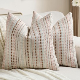 FUTEI Pink Blue Decorative Throw Pillow Covers 18x18 Inch Set of 2,Soft Cozy Chenille Jacquard Textured Cushion Case,Boho Home Decor for Couch Bed Living Room