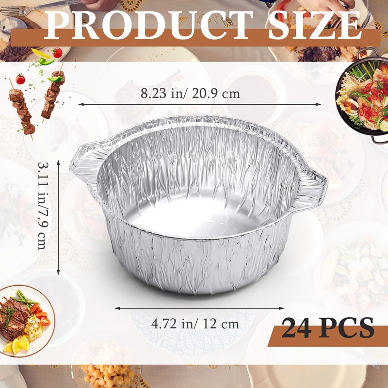Ziliny 24 Disposable Aluminum Pot with Lid Round Foil Pans