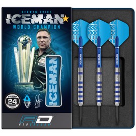 Red Dragon Gerwyn Price Iceman Challenger 24 Gram Professional Tungsten Darts Set with Flights and Stems