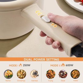 Dezin Electric Cooker, 2L Non-Stick Sauté Pan, Rapid Noodles Cooker, Mini Pot for Steak, Egg, Fried Rice, Ramen, Oatmeal, Soup with Power Adjustment, College Dorm Room Essential(Egg Rack Included)