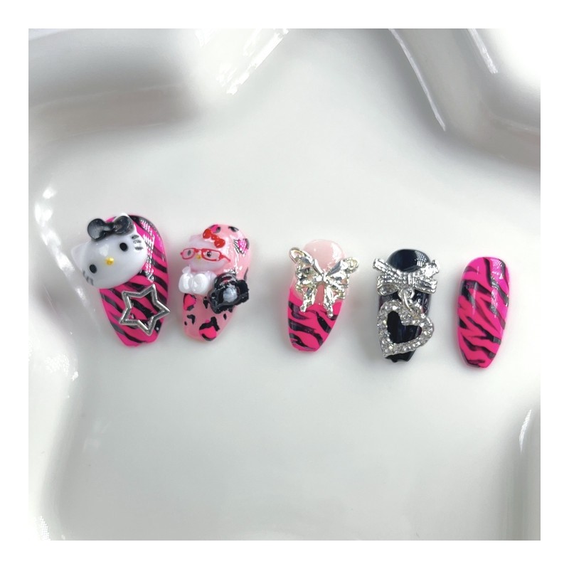 Gyarust Black Pink Cat Nail - Stiletto / 갸루st 블랙