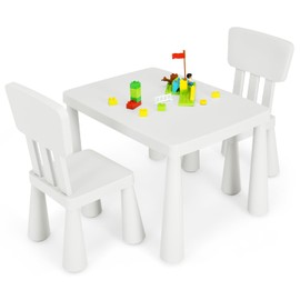 HOMGX Toddler Table and Chair Set, Plastic Kid Activity Table & 2 Chairs, 3-Piece Children Playroom Furniture Set for Reading, Writing & Painting, Kids Table and Chair Set for Age 3-7 (White)