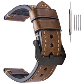 EACHE 22mm Brown Genuine Leather Watch Bands Imported Oil Waxed Leather Thick Leather Watch Straps Black Buckle