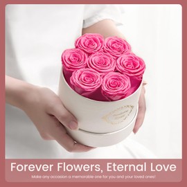 Beaulasting Long Lasting Preserved Roses in a Box Last a Year Forever Flowers for Her Mom Wife Anniversary Birthday (Round White Box, Pink)