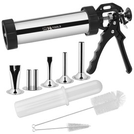 4rd Gen 2.1LB Jerky Gun Kits, Jerky Maker Gun, Beef Jerky Gun, Stainless Steel Sausage Stuffer Jerky Making Gun with 5 Stainless Nozzles, 2 Cleaning Brushes, 1 Stomper