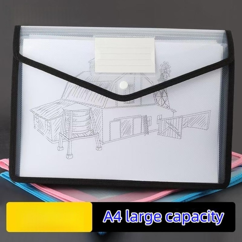 Plastic Expanding Folder, Waterproof Transparent, Snap Closure A4 Size
