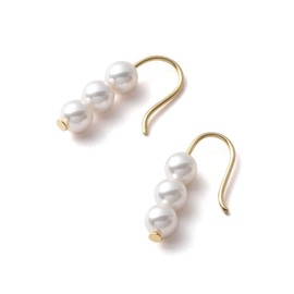 VOTRE COUTURE 3 Row Pearl Earrings, Grand Premium Hook Earrings, Women's, White, Silver, Gold, 4 mm, Silver