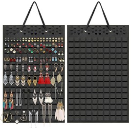 Earring Holder Organizer Hanging Holds Up to 300 Pairs Wall Mount Jewelry Storage Bag Earring Holder For Girls Women (Black)