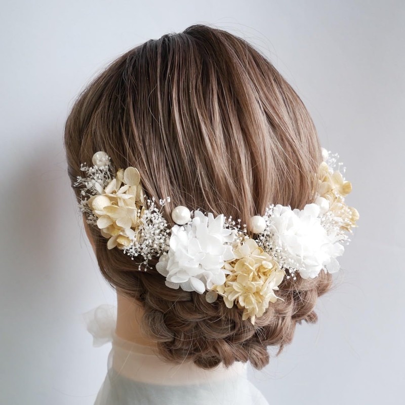 [Lomeri] Romeri Hair Ornament, Blush Grass, Hydrangea and Pearl, 12
