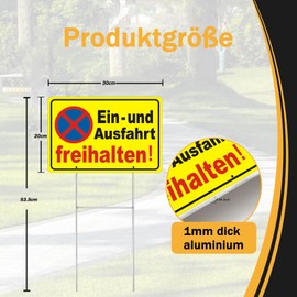 Signs Entryway Ausfahrt Freihalten with Posts 30 x 20 cm Aluminium Sign with 35 cm Posts