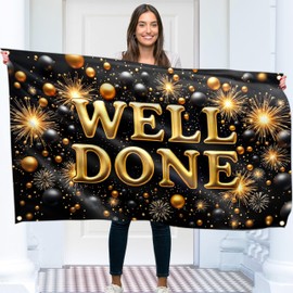 "Well Done"-Banner – Congratulations Banner – Congratulations Decorations – We Are So Proud Of You – Happy Graduation for Prom – 1,5 x 0,9 m (Schwarz & Gold)