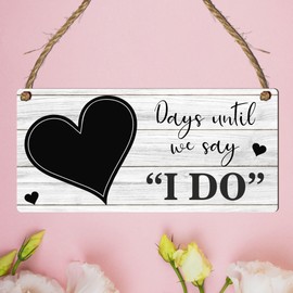 Countdown Wedding Plaque with Rustic Chalkboard/Whiteboard Heart Design - Keepsake to Countdown the Days Until 'I Do' - Engagement or Bridal Gift (Mdf Wood Indoor Use Only, With Pen)