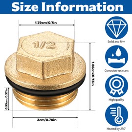 BieMian Pack of 2 1 inch brass plugs, brass blanking plugs, 1 inch male thread, G1 inch blind plug pipe end cap with rubber ring, end plug sealing plug external thread 1 inch for water pipes (1/2)