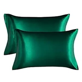Silk Pillow case for Hair and Skin Queen - Pillow cases 2 Pack 20x30 inches - Pair of Silk Pillow Covers Pillow Cases Set of 2 (Dark Green)