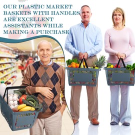 Macarrie Set of 20 Shopping Baskets with Handles Plastic Grocery Baskets 16.9 x 11.8 x 9 Inch Portable Shop Basket Bulk for Retail Stores Supermarket Grocery Shopping (Dark Gray)