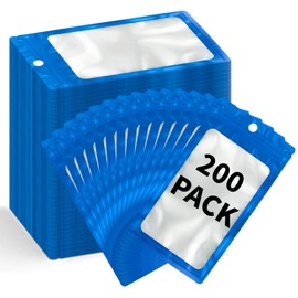 Paquete de 200 bolsas holográficas de Mylar resellables para almacenamiento de alimentos a prueba de olores con bolsa de embalaje de aluminio para ventanas delanteras para muestras de dulces, joyas