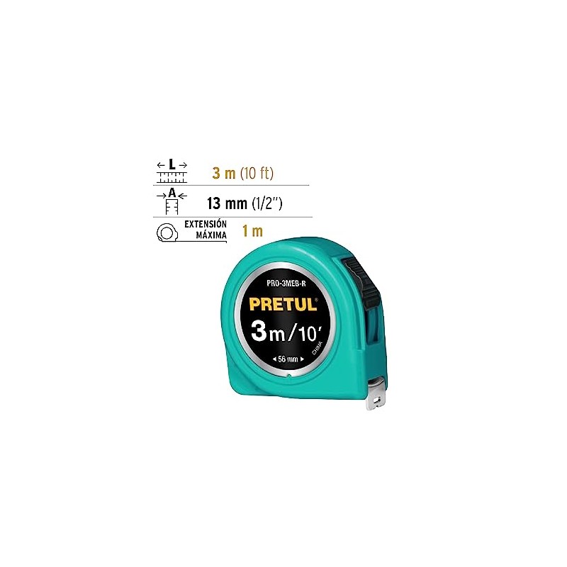 Pretul PRO-3MEB-R, Flexómetro, verde, 3 m, cinta 13 mm, Pretul,
