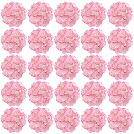 FagusHome 30 Pcs Silk Hydrangea Heads Artificial Flowers Heads and Stems Fake Hydrangea Flowers for Home Wedding Decor (Dark Pink)