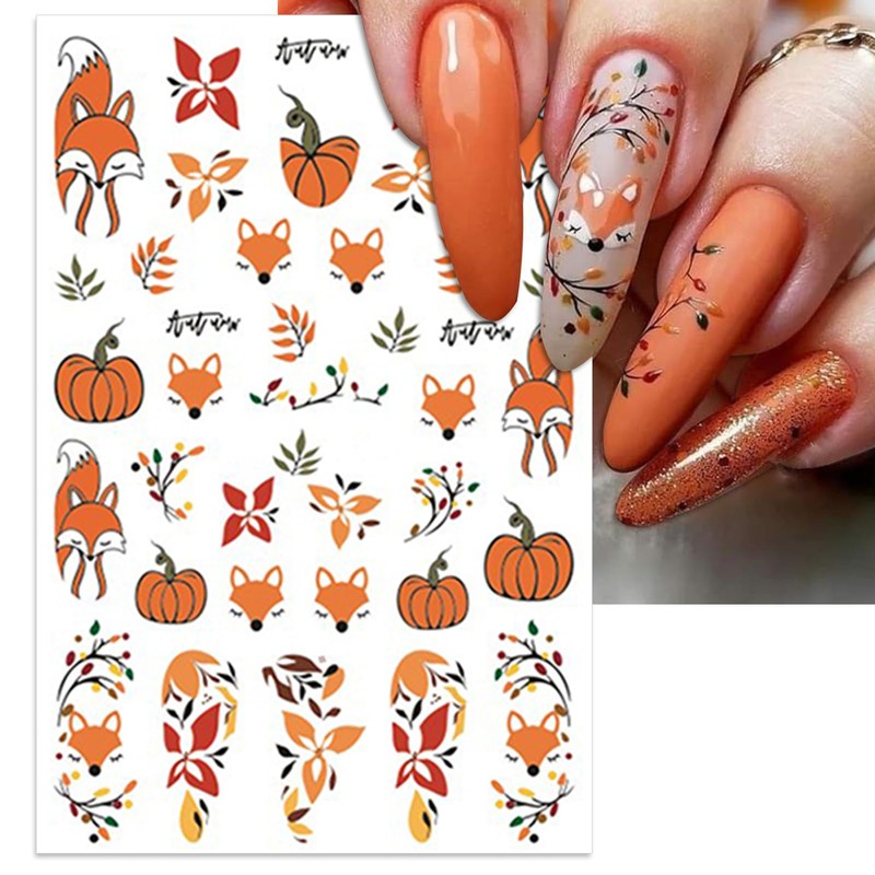 IDDFEVE Fall Nail Art Stickers, Thanksgiving Day Fox Nail Decals,