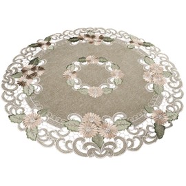 Linens, Art and Things Embroidered Gold Daisy Fleur Latte Table Topper, Small Tablecloth, Doily (33 Inch Round)