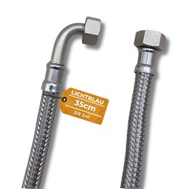 LICHTBLAU Kink-Resistant Stainless Steel Hose I 35 cm I 3/8 Inch I with Angle 90° Suitable for Drinking Water Tap Angle Valve Reinforced Hose Kitchen Tap Bathroom Toilet Cistern