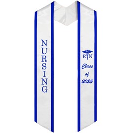 Piecatle RN Graduation Stoles Class of 2025, Nursing Stole for Graduation 2025, 72 inches Nurse Graduation Sashes and Stoles with Medical Logo for Registered Nurses, White with Royal Trim