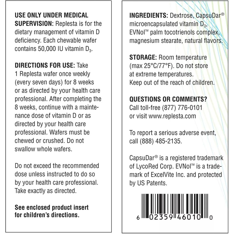 Replesta 50,000 IU Vitamin D3, Chewable Wafer, Natural Orange Flavor,