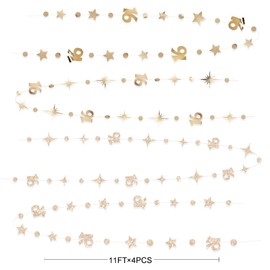 Champagne Gold 16th Star Polka Dot Streamer Garland Champagne Gold Metallic Glitter Paper Number 16 Hanging Banner for Sweet Sixteen Birthday 16 Years Old 16th Anniversary Party Decorations Supplies