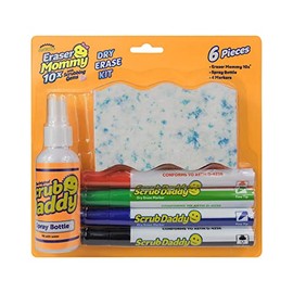 Scrub Daddy Dry Erase Marker Set with Eraser - Whiteboard Dry Erase Markers and Whiteboard Eraser - Dual Sided Eraser Mommy 10x, 4 Fine Tip Markers and Spray Bottle, 1 Kit