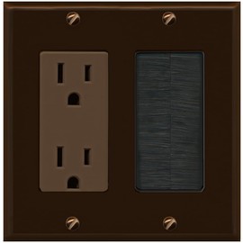 RiteAV - 2 Gang 15A Outlet Mesh-Brush Decorative Wall Plate - Brown
