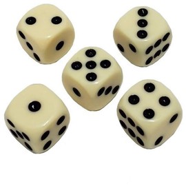 Set of 16mm Poker / Pip Dice Rounded Corners and Black PU Leather Dice Cup Plush Velvet Lined - Gift Boxed (Pip (Dot) Dice Ivory, Black/Red Cup)