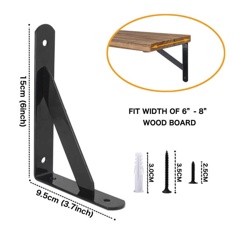 EZYDECOR Wall Mounted Shelf Brackets 4pcs 6 Inch Triangle Shelf