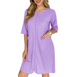 Ekouaer Zip Up Robes for Women Waffle Bathrobe House Dress Lightweight Knee Length Robe(Lavender,X-Large)