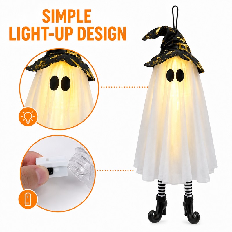LED Light-Up Hanging Halloween Ghost Decorations – Spooky Floating Witch