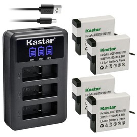 Kastar 4 Pack Battery + LCD Triple USB Charger Compatible with Gopro Hero Camera, Hero 5 Action Camera, HERO5 Black, Hero 5 HD Black, HERO5 Silver, Hero 5 HD Silver, Hero 6 Action Camera, HERO6 Black